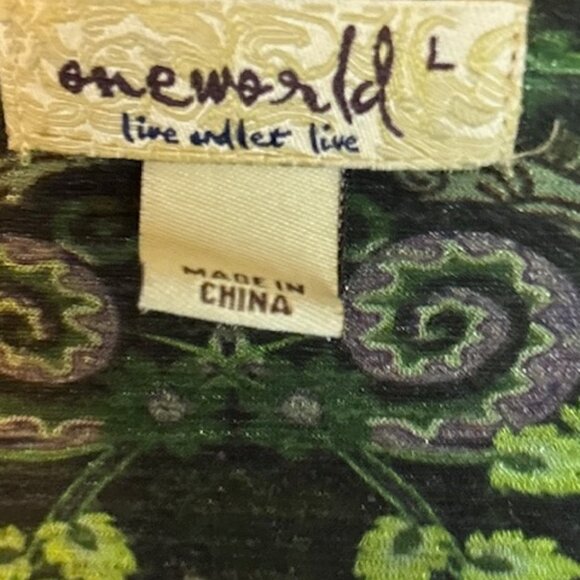 One World Blouse Women's Size Large Lace Floral Paisley Green - Picture 3 of 4
